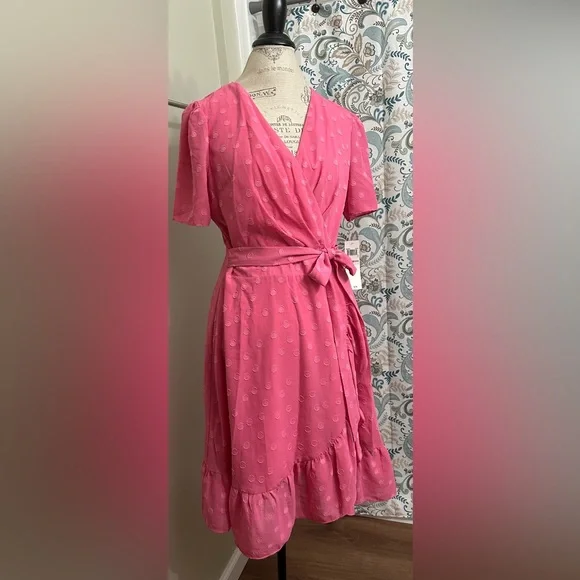 london times pink dress London Times Women's Surplice Faux Wrap SS Dress, Pink at Amazon Women's Clothing store
